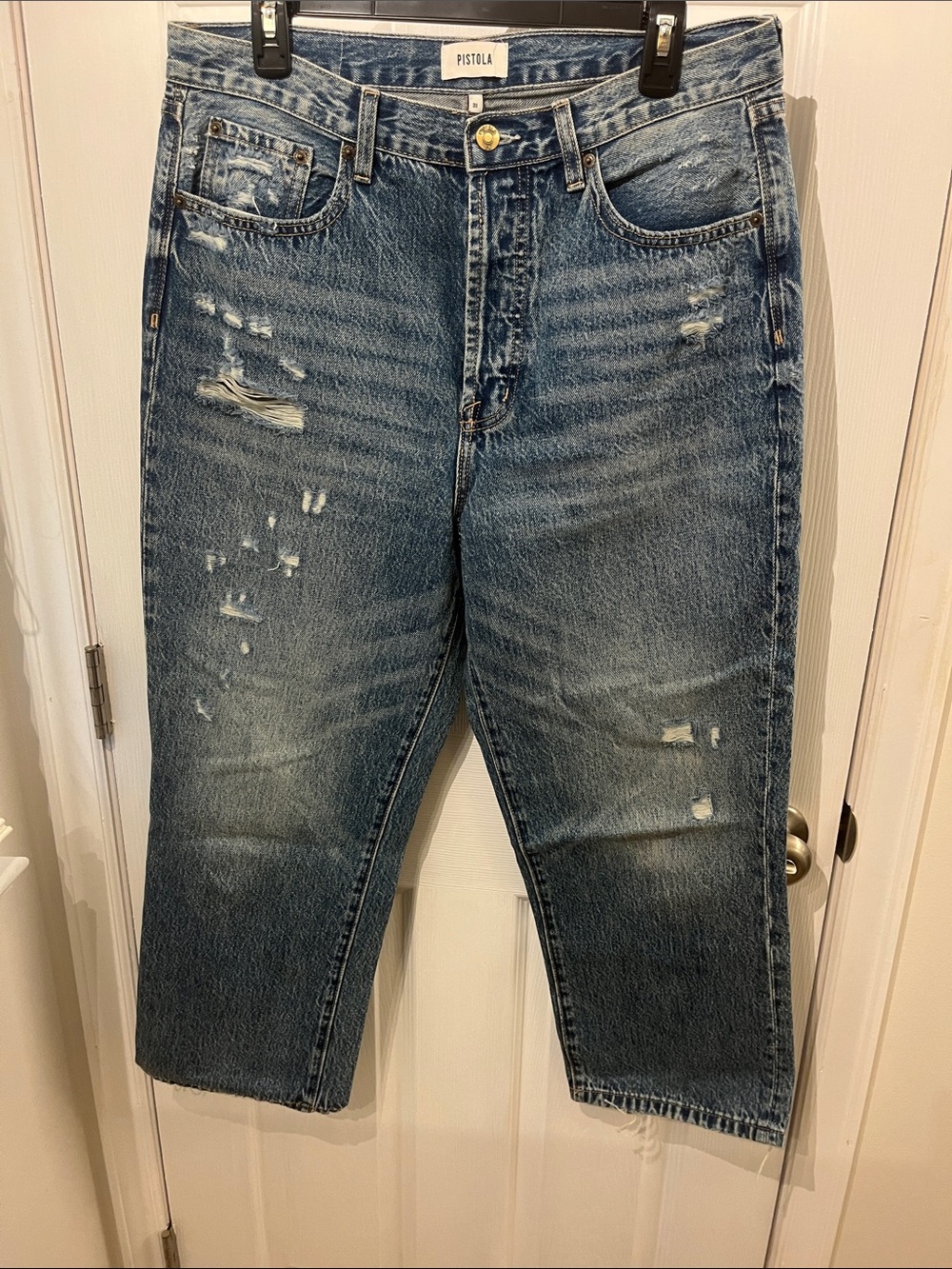 Pistola women’s Distressed Blue Denim Jeans